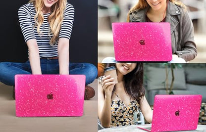 CISSOOK Compatible with MacBook Pro 13 inch Case Sparkly M2 M1 2025-2016 | 4in1 Set Plastic Hard Shell &Keyboard Cover for MacBook Pro 13 A2338 A2251 A2289 A2159 A1706, Rose Pink Glitter - color: Rose Red Glitter