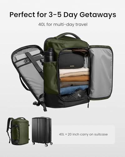 tomtoc Travel Backpack, TSA Friendly Flight Approved Carry-on Luggage Hand Water-resistant Lightweight Business Rucksack - color: Green-ripstop, size: 40L