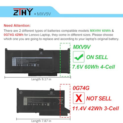 ZTHY 60Wh MXV9V Laptop Battery for Dell Latitude 7300 7400 5300/5310 2-in-1 | Inspiron 7300/7306 2-in-1 Black Replacement Battery P96G P97G P99G P100G P97G001 P97G002 5VC2M 829MX 0829MX D1XK9 7.6V 4-Cell - size: 7.99*3.94*0.28 inch MXV9V