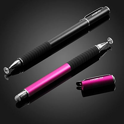 MEKO Stylus Pen for Touchscreen, 2-in-1 Universal Stylus | MEKO 1st Gen Passive Stylus, Fiber & Rubber Tips with Clip, Compatiable with All Touch Screens(Black/Pink) - color: Black/Pink