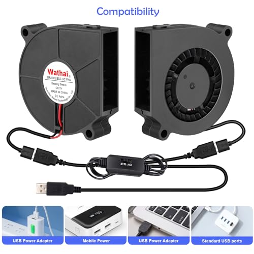 Wathai 60mm Computer Case USB Blower Fan 5V Variable Speed Controller 6015 | 2 ni 1 Small Blower Fan for Receiver DVR PlayStation Xbox Computer Cabinet Cooling 2 Pack - size: 60mm