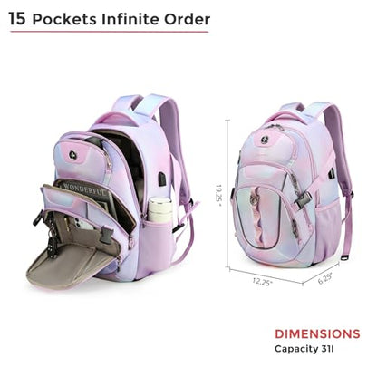 Swissdigital Laptop Backpack, Pink Purple, Travel Backpack, SD803-104 | USB Charging Port, Travel Backpack, 31l Capacity, Backpack for Women - color: Pink Purple