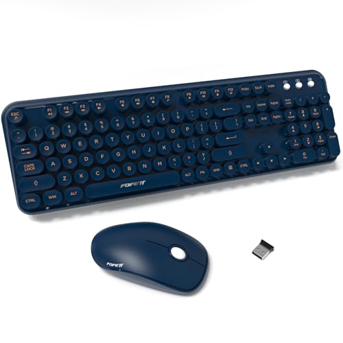 Wireless Keyboard and Mouse Combo, 104 Keys Full-Sized 2.4 GHz Round Keycap Colorful Keyboards, USB Receiver Plug and Play, for Windows, Mac, PC, Laptop, Desktop (DarkBlue) - color: DarkBlue