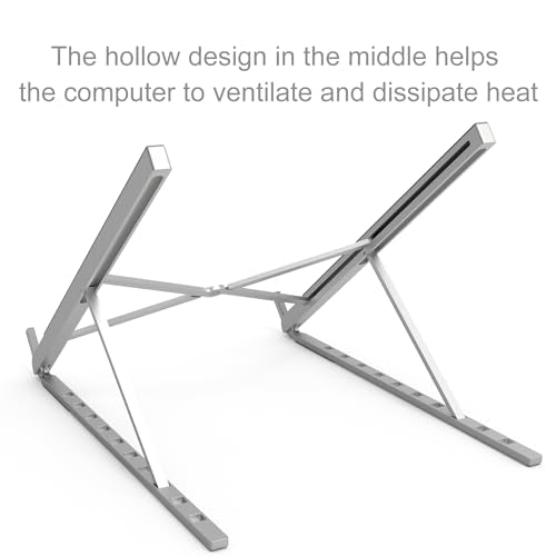 Aluminum Laptop Stand for Desk, Foldable Ventilated Cooling Notebook Stand, Adjustable Portable Laptop Holder, Compatible with 11" - 17.3" MacBook Pro Air, HP and Other laptops（Silver）