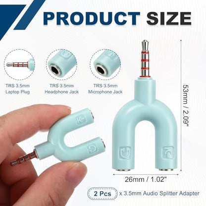 MECCANIXITY 2Pcs Headset Mic Splitter Adapter, 3.5mm Male to Dual Female Y Splitter Microphone and Audio Jack Adapters for PC Laptop Smartphone, Blue - color: Blue