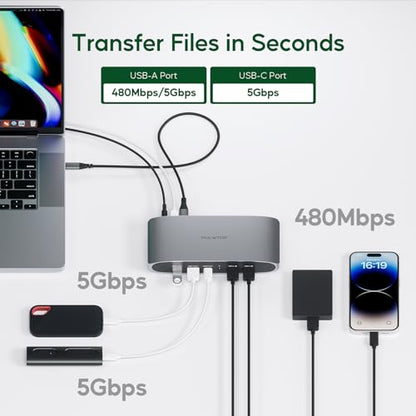 Displaylink Docking Station, Triple Display DisplayLink Dock for MacBook M1/M2/M3 Windows, 4K@60Hz Laptop Docking Station with 2 HDMI, 2 Display Port, PD, USB C Data, 4 USBA, Ethernet, Audio - size: 14-in-1 Displaylink docking station