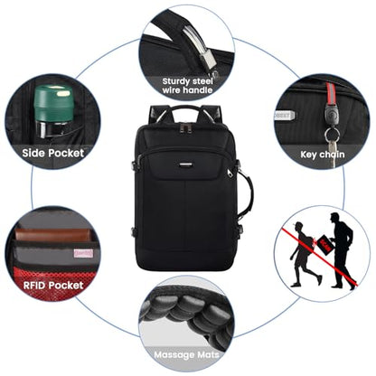 VECKUSON 40L Carry-On Backpack - TSA Approved for Flights, RFID Anti-Theft, Fits 17.3" Laptop, 19.7x13x6in, Heavy-Duty Weekender for Men/Women (Black) - color: Black
