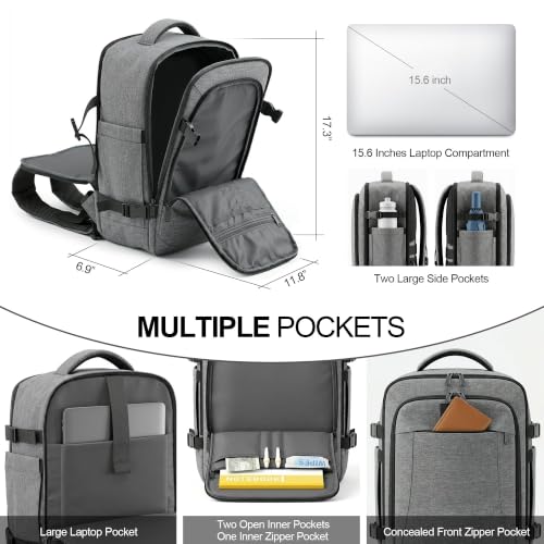 TILYMOL Travel Backpack for Women & Men - 15.6 inch Laptop Backpack Airplane Flight Approved, Large Carry On Anti-theft Bag for Travel Work Business Weekender - color: Grey