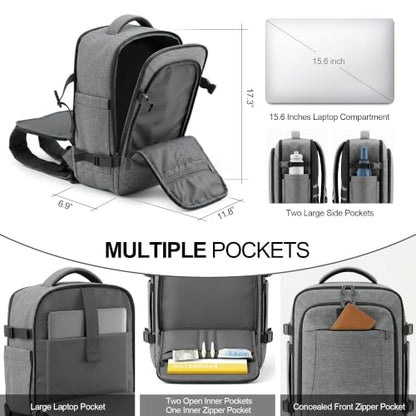 TILYMOL Travel Backpack for Women & Men - 15.6 inch Laptop Backpack Airplane Flight Approved, Large Carry On Anti-theft Bag for Travel Work Business Weekender - color: Grey