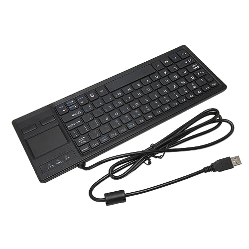 Ultra Thin Mini Compact Wired Keyboard with Touchpad and USB Hub, Scrolling, Plug and Play, Keys for Industrial Applications