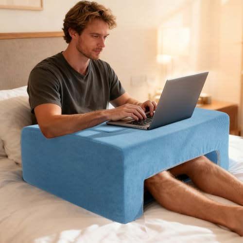 Reading Pillow for Gaming Lap Desk Pillow for Laptop with Pocket Foldable Memory Foam Bed Desk for Reading Working Crocheting Gaming Arm Rest on Bed/Sofa/Floor/Couch/Car (Blue Foldable) - color: Blue, size: Foldable