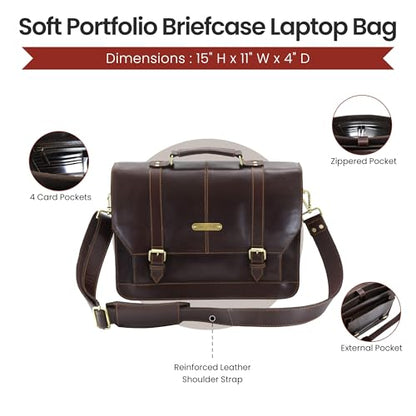 Style N Craft Soft Briefcase, Messenger Bag in Full Grain Leather - color: Dark Brown (392007)