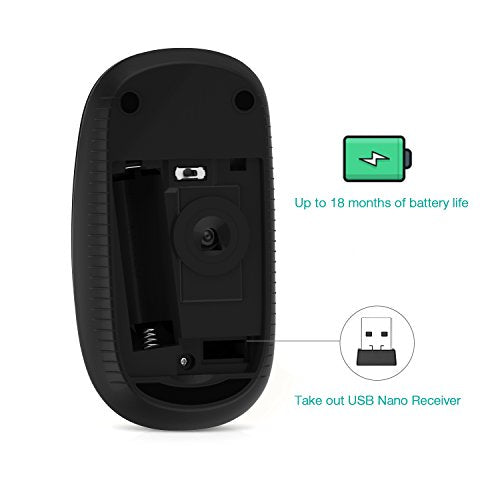 Unipows Wireless Mouse-2.4G Slim Portable Computer Mouse, Black Silver | Nano Receiver, Less Noise Mobile Optical Mice for Notebook, PC, Laptop, Desktop - color: Black and Silver
