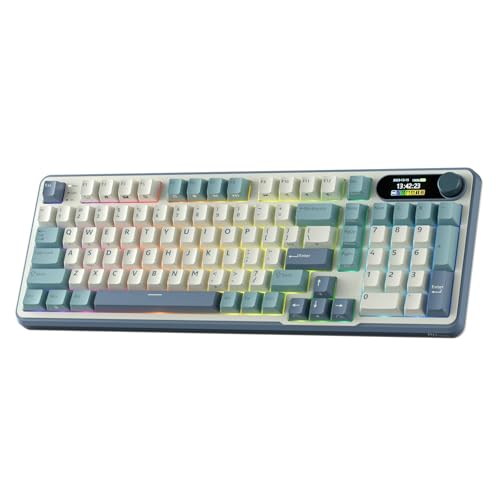 RK ROYAL KLUDGE S98 Mechanical Keyboard w/Smart Display & Knob, 96% RGB Wireless Gaming Keyboard BT/2.4G/USB-C, Hot Swappable Custom Keyboards, Software Support, Silent Computer Gaming Keyboard - color: Sky Blue, size: Linear Silent Switch