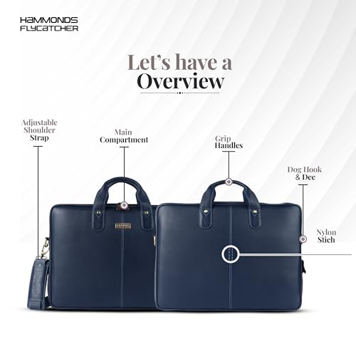 HAMMONDS FLYCATCHER Genuine Leather Laptop Bag for Men, Padded 15.6" Laptop Sleeve, Leather Messenger Bag for Men Briefcases - color: Blue