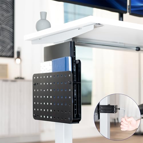 VIVO Steel Clamp-on Desk Leg Laptop Mount Holder, 14 x 11 inch Magnetic Peg Board, Desk Accessory Organizer, Black, Mount-LHS1