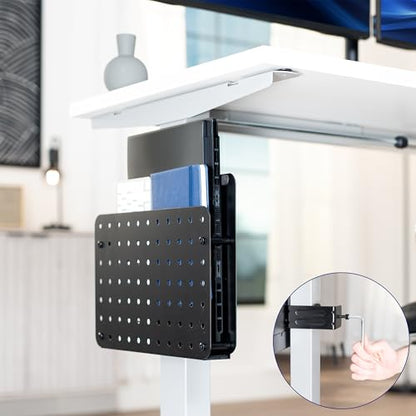 VIVO Steel Clamp-on Desk Leg Laptop Mount Holder, 14 x 11 inch Magnetic Peg Board, Desk Accessory Organizer, Black, Mount-LHS1
