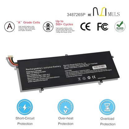 MULS 3487265P 8 Lines Battery for Jumper EZBook 3S 3 SE 3 Pro LB10 MB10 3S | Laptop Series P313R HW-3487265 WTL-3687265 3282122-2S 3587265P 36.48Wh 7.6V 4800mAh with Tools, Extended runtime