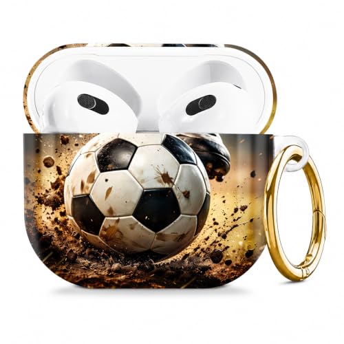 Compatible with AirPod 4 Case 2024, Cute Hard Plastic Protective Cover for Airpod 4th Generation Women, Shockproof Shell Skin with Gold Ring Keychain,Football - color: Football