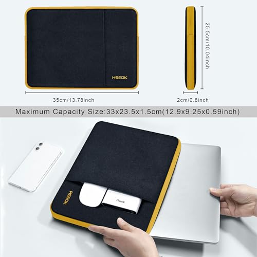 Hseok Laptop Case 13.3 14 inch Sleeve, Rainproof & Shockproof Carrying Case Compatible with MacBook Pro/Neo 14 M5/M4/M3/M2/M1,13.3 MacBook Air/Pro,XPS 14 and Most 13"-14" Notebook Tablet,Bk-Yellow - color: Black-yellow