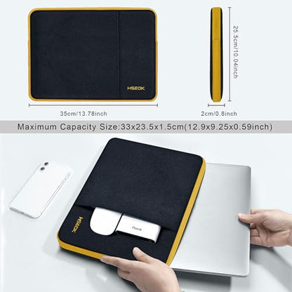 Hseok Laptop Case 13.3 14 inch Sleeve, Rainproof & Shockproof Carrying Case Compatible with MacBook Pro/Neo 14 M5/M4/M3/M2/M1,13.3 MacBook Air/Pro,XPS 14 and Most 13"-14" Notebook Tablet,Bk-Yellow - color: Black-yellow