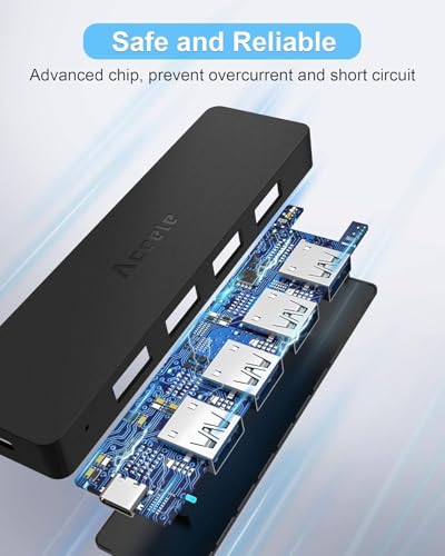 Aceele 4-Port USB 3.0 Hub, Ultra-Slim USB Hub with USB-C Powered Port[Charging/Monitor Not Supported], USB Port for MacBook, Mac Pro, iMac, Mac mini, XPS, PC, Laptop, Flash Drive, Mobile HDD (15cm) - style: 0.5ft (4A)