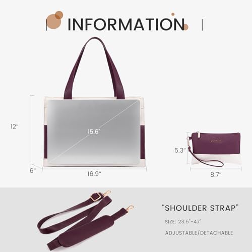 LOVEVOOK Laptop Bag Women 15.6 Inch Laptop Tote Professional Leather Computer Briefcase Waterproof Shoulder Bag Large Capacity Business Teacher Office Crossbody Purse - color: Purple/Beige-1, size: 15.6 Inch