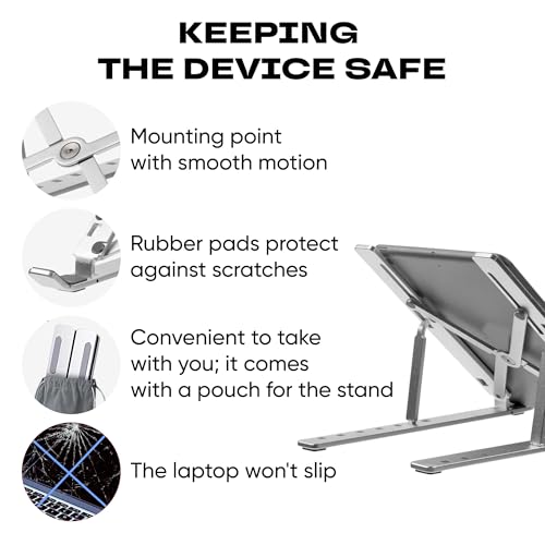 Laptop Stand Adjustable – 7-Level Foldable Aluminum Riser, Portable Laptop Holder for Desk, Compatible with 9-15.6 Inch Laptops, Ergonomic & Sturdy