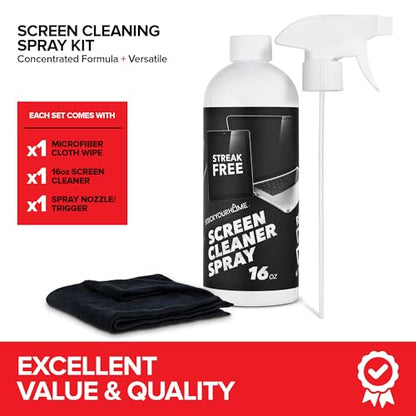 16oz Screen Cleaning Kit with Spray and Micro-Fibre Cloth Wipe (1 Pack) for Car Screens, Computer Screens, Laptops, iPads & Phones; Touchscreen Electronics Cleaner to Erase Dust or Fingerprints - size: 1 Pack
