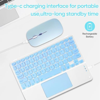 Ultra-Slim Bluetooth Keyboard with Built-in Touchpad and Mouse Portable Mini Wireless Keyboard Rechargeable 7-Color Backlit for Apple iPad iPhone Samsung Tablet iPhone Smartphone iOS Android Windows - color: blue
