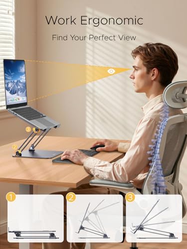 UGREEN Laptop Stand for Desk Laptop Riser Holder Foldable Portable Computer Stand Ergonomic Compatible with MacBook Pro Air Notebook and Tablets 10-17.3 Inch Gray - color: Gray