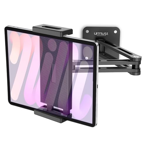 Urmust Dual Arm Tablet Wall Mount Ipad Holder, 4.7-13" | 360° Rotation Adjustable, Aluminum Extendable Arm, For iPad mini/Air/Pro/Galaxy Tab/Kindle, Kitchen Home Office - size: 2 Arm-Up to 13"