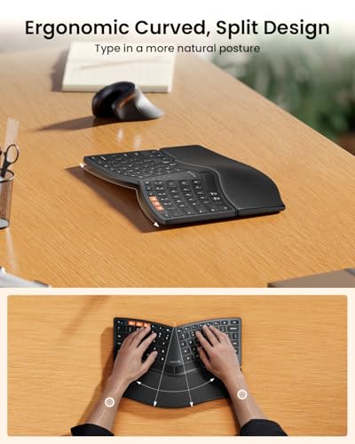 ProtoArc EK04 Mini Compact Wireless Ergonomic Keyboard - Black | Hard Palm Rest, 3-Device Bluetooth/2.4G, Split Design, Rechargeable, Compatible with Windows, Mac OS