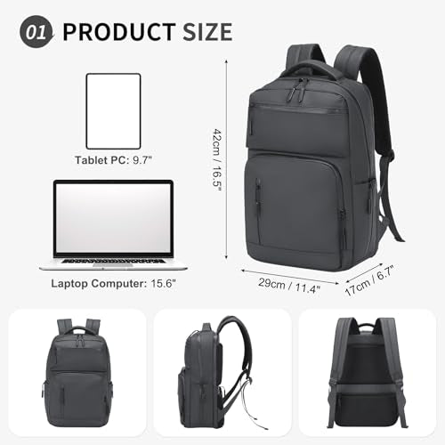 Waterproof Laptop Backpack for Men & Women, Flight Approved Anti-Theft Daypack with 15.6-inch Laptop Sleeve (Gray) - color: Gray