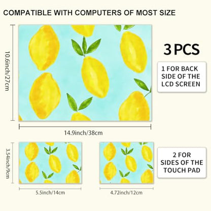 3Pcs Lemon Laptop Skin Sticker Fruit Universal Removable Vinyl Stickers Fits for 12.1 13 14 15.6 16 Inch Waterproof Notebook Decal Cover Gift - style: Lemon