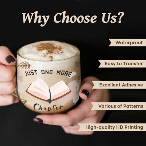 UV DTF Cup Wraps Transfer Stickers Book and Flowers Pattern, 10 Sheets Waterproof Custom Vinyl Transfer Sticker 16oz Coffee Glass Cup Tumbler Bottle Mug Decals for Men Women | Waterproof UV DTF Stickers, Custom Vinyl Decals for 16oz Coffee Cups Tumblers B
