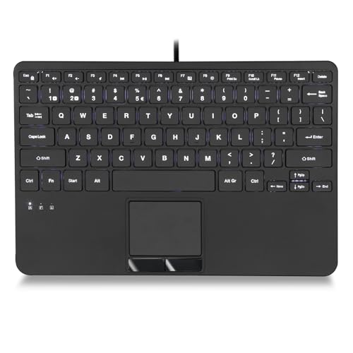 Perixx PERIBOARD-425 US Wired Mini USB Keyboard with Touchpad, X Type Scissor Keys, White Backlit, 2 USB Hubs, Compact 11.18x7.17x1.1 Inches, US English - style: Keyboard with Backlight