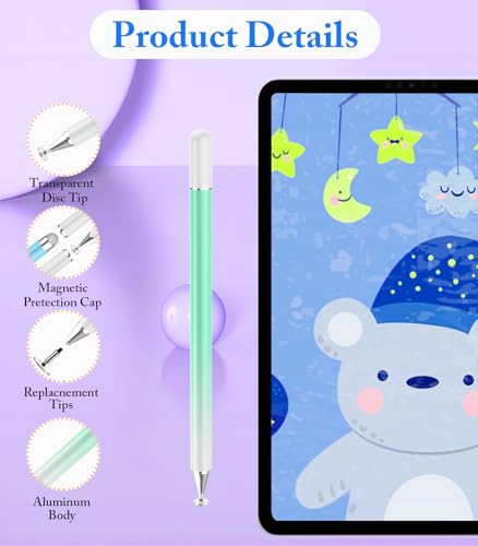 Stylus Pen for Touchscreen, Kenkor 2 in 1 Active iPad Pencil - Purple+Green | Stylus Pen for iPad/Android/Switch/iPhone/Samsung/Galaxy/Huawei/Surface/ViVo/OPPO/Lenovo, All Touch Screens Tablet Pencil - color: Green+Purple