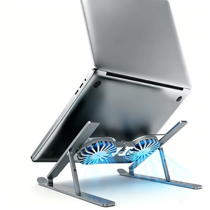 Laptop Cooling Stand with Dual RGB Fans, 7-Level Adjustable Height, Aluminum Ergonomic Laptop Cooler for 11-17'' Notebook (Gray) - color: Gray