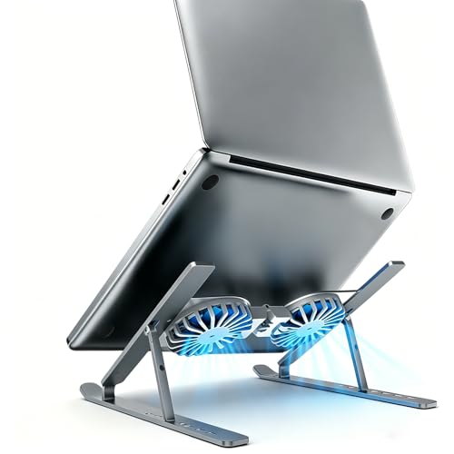 Laptop Cooling Stand with Dual RGB Fans, 7-Level Adjustable Height, Aluminum Ergonomic Laptop Cooler for 11-17'' Notebook (Gray) - color: Gray