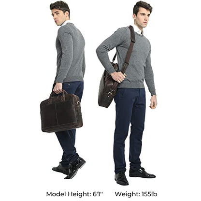 Polare Leather Briefcase for Men Business Travel Messenger Bags 15.6 Inch Laptop Bag YKK Metal Zipper - color: Dark Brown(updated Version)
