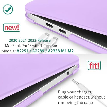 May Chen Compatible with MacBook Pro 13 inch Case 2022 2021 2020 Release Model A2338 M2 M1 A2251 A2289, Plastic Hard Shell Case with Keyboard Cover for MacBook Pro 13 Touch Bar Fits Touch ID, Purple - color: Purple