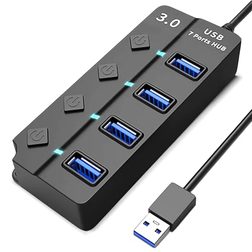 USB 3.0 Hub with 4*USB 3.0 Ports, 5Gbps High-Speed USB Extender with Individual Switch and LED Indicator Light, USB Hub for Laptop, PC, MacBook, Mac Pro, Mac mini, iMac, Surface Pro and More-1FT - style: 4-Port