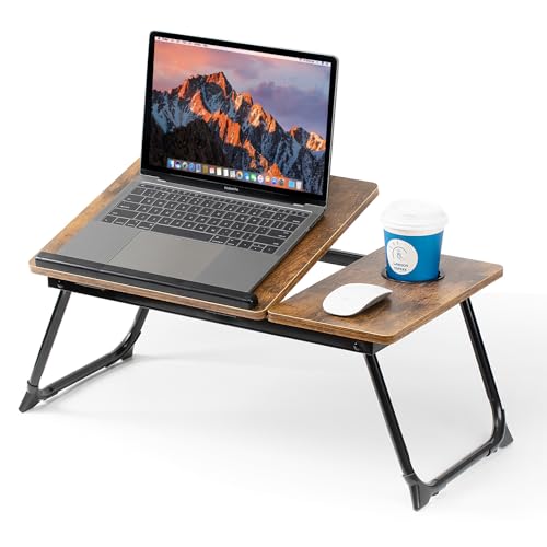 Laptop Desk for Bed Couch, Adjustable Foldable Bed Table with Cup Holder, Breakfast Serving Tray, Portable Laptop Lap Desk Stand for Working Reading Writing Eating Gaming in Bed Sofa Floor(RetroBrown) - color: Retrobrown