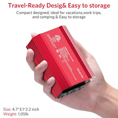 300W Power Inverter DC 12V to 110V AC Car Outlet Adapter with USB-C[PD65W] & USB-A[QC18W] Fast Charging Ports and Dual AC Outlets Car Power Inverter for Phone, Laptop on Road Trip (Red) (Red)