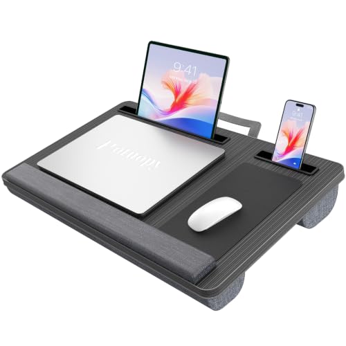 Potuopy Laptop Lap Desk, Portable Bed Table Tray for Laptop Fit 17" Laptops | Lightweight Lap Desk for Laptop with Carry Handle & Mouse Pad, Lap Desk with Cusion for Working & Writing on Couch Recliner - color: Black