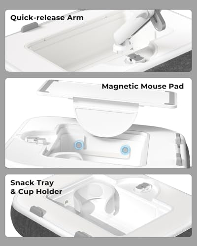 SupeDesk Laptop Lap Desk, Adjustable iPad Holder for Bed, 360° Swivel Tablet Arm, Laptop Desk with Mouse Pad, Snack Bowl & Cup Holder, Fits 4.7–13” Tablets & 15” Laptop - color: Grey