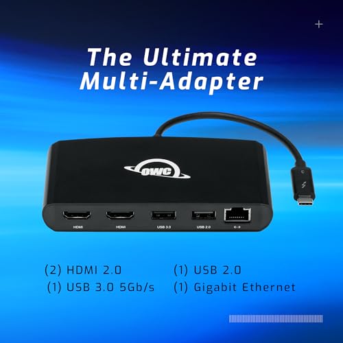 OWC Thunderbolt mini Dock 5-Port Portable Docking Solution | Thunderbolt 40Gb/s - Thunderbolt Host Integrated Cable - 2x HDMI - 1GbE - USB-A (5Gb/s) - USB 2.0 - size: MINI DOCK, style: Thunderbolt 3