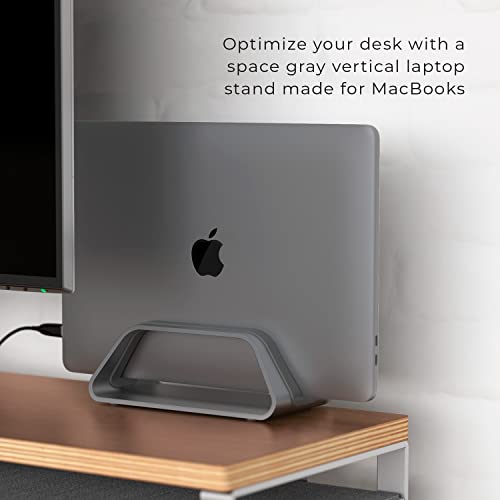 HumanCentric Vertical Laptop Stand Compatible with MacBook Pro & Air | PC Desk Stand, Aluminium, Exchangeable Inserts for Different Device Models, Space Grey, Fits MacBook Pro & MacBook Air - color: Space Gray