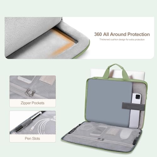 MOSISO 360 Protective Laptop Shoulder Bag, Double Layer Fluffy Padded Laptop Bag with Anti-theft Zipper - color: Antique Green, size: 16 inch